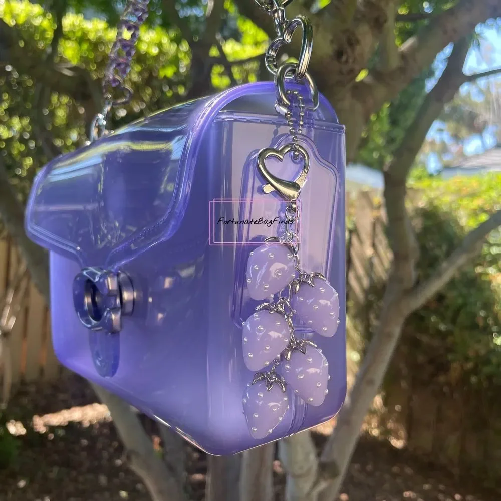 Lilac Lavender Baby Purple Jelly Pearl Heart Strawberry Cluster Bag Charm SILVER - Picture 4 of 8